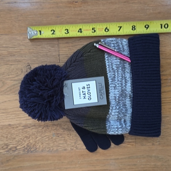 CAPELLI OF NEW YORK BRAND BOYS BLUE & GREEN WINTER HAT & GLOVES SMALL/MEDIUM - Picture 7 of 12